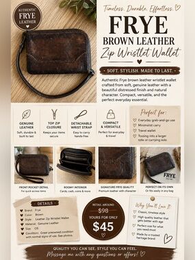 Frye Brown Leather Zip Wristlet Wallet